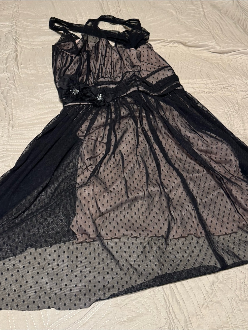 Black Sheer Polka Dot Overlay Dress by BCX Size 5